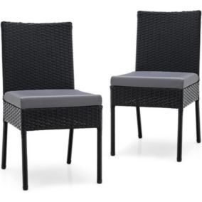 Lot de 2 Chaises de Jardin en Rotin Charge 150KG avec Coussin Amovible et Confortable Cadre en Acier