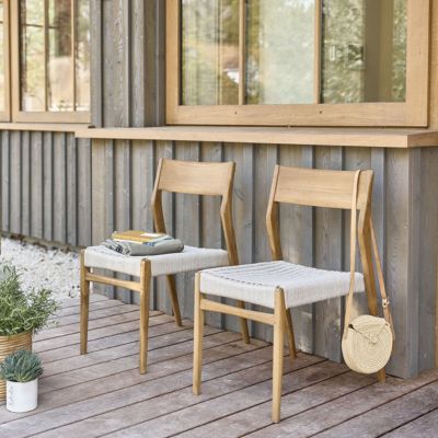 Lot de 2 chaises de jardin en teck massif et cordage