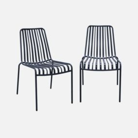 Lot de 2 chaises de jardin FLORIDA anthracite empilable en acier. L 59 x P 47.5 x H 78 cm