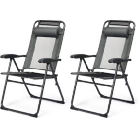 Lot de 2 Chaises de Jardin Inclinables à 7 Niveaux Chaise Pliante avec Appui tête Amovible & Siège Large Charge 136 KG