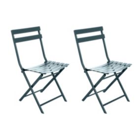 Lot de 2 Chaises de jardin métal pliante Greensboro Bleu Canard - Hespéride