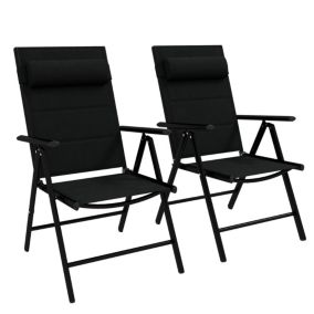 Lot de 2 chaises de jardin pliantes avec accoudoirs alu teslin rembourré déperlant noir