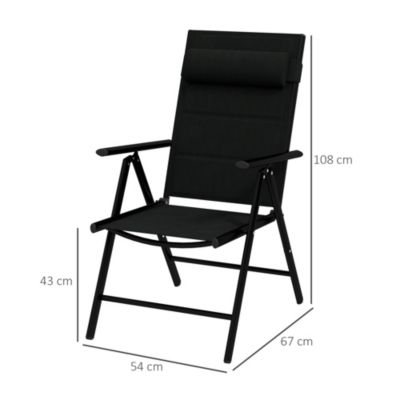 Lot de 2 chaises de jardin pliantes avec accoudoirs alu teslin rembourré déperlant noir