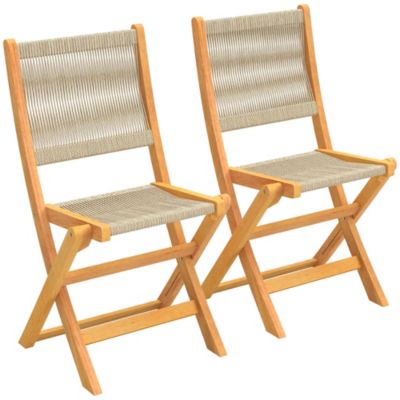 Lot de 2 chaises de jardin pliantes bois d'acacia beige cordage effet rotin