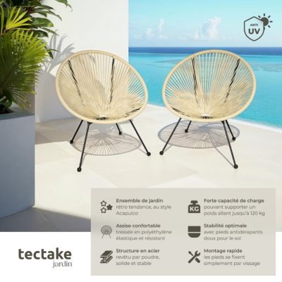 Lot de 2 chaises de jardin pliantes Design rétro dans le style acapulco beige