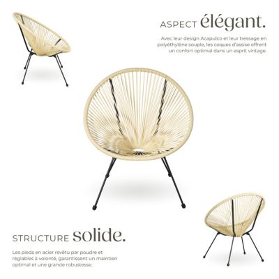 Lot de 2 chaises de jardin pliantes Design rétro dans le style acapulco beige
