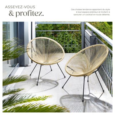 Lot de 2 chaises de jardin pliantes Design rétro dans le style acapulco beige
