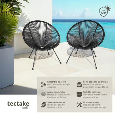 Lot de 2 chaises de jardin pliantes Design rétro dans le style acapulco noir