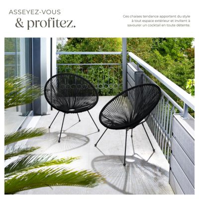 Lot de 2 chaises de jardin pliantes Design rétro dans le style acapulco noir