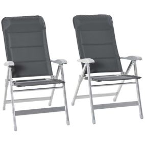 Lot de 2 chaises de jardin pliantes dossier haut inclinable multipositions accoudoirs tétière alu. oxford déperlant gris