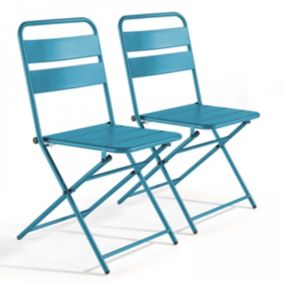 Lot de 2 chaises de jardin pliantes en métal bleu pacific Palavas  Oviala