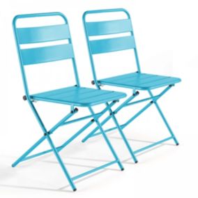 Lot de 2 chaises de jardin pliantes en métal bleu Palavas  Oviala