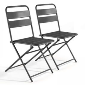 Lot de 2 chaises de jardin pliantes en métal gris Palavas  Oviala