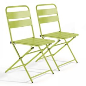 Lot de 2 chaises de jardin pliantes en métal vert Palavas  Oviala