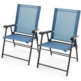 Lot de 2 Chaises de Jardin Pliantes Métallique Solide Chaises Portatives Légères à Dossier en Toile