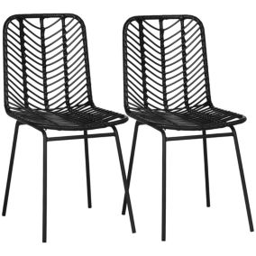 Lot de 2 chaises de jardin style colonial piètement acier résine tressée aspect rotin noir