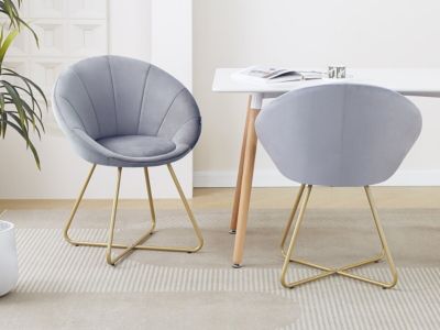 Lot de 2 chaises de la salle a manger en velours "Rosalie"  Gris