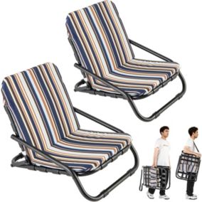 Lot de 2 Chaises de Plage Pliantes Chaises de Camping Basses Cadre en Aluminium Capacité 135 Kg