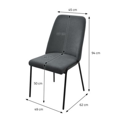 Lot de 2 chaises de salle à manger ECD Germany anthracite en polyester pieds métalliques ergonomique