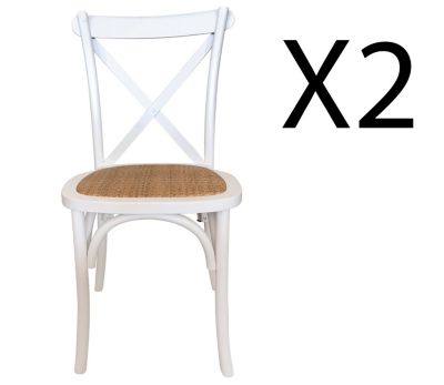 Lot de 2 chaises de salle à manger en bois blanc et rotin naturel ...