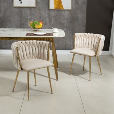 Lot de 2 chaises de salle à manger en velours, design moderne, pieds en métal doré