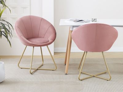 Lot de 2 chaises de salle manger en velours "Rosalie"  Rose