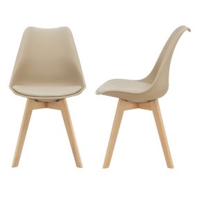 Lot de 2 Chaises de Salle à Manger Fläten Similicuir Hêtre Beige en.casa