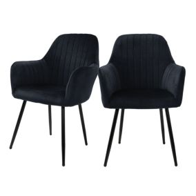 Lot de 2 chaises de salle à manger rembourrée, asisse en velours, noir, en métal