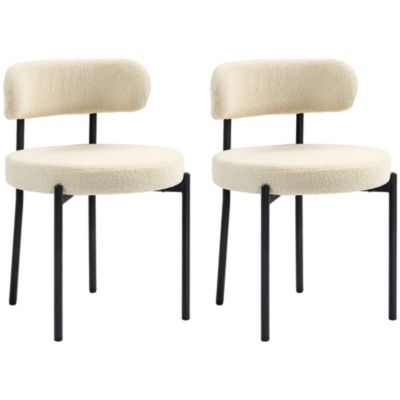 Lot de 2 chaises de salon style néo-rétro - assise ronde, dossier enveloppant - acier noir effet laine bouclée