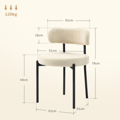 Lot de 2 chaises de salon style néo-rétro - assise ronde, dossier enveloppant - acier noir effet laine bouclée