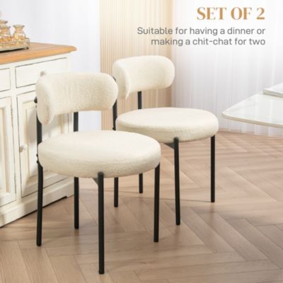 Lot de 2 chaises de salon style néo-rétro - assise ronde, dossier enveloppant - acier noir effet laine bouclée