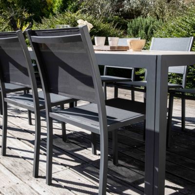 Lot de 2 chaises de terrasse aluminium et textilène gris  Oviala