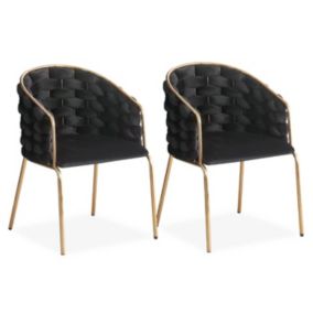 Lot de 2 Chaises Design "Elvire" 79cm Noir & Or