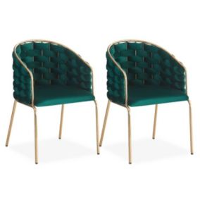 Lot de 2 Chaises Design "Elvire" 79cm Vert & Or