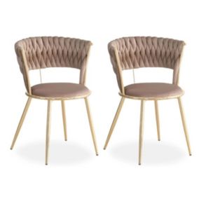 Lot de 2 Chaises Design "Sierra" 78cm Taupe & Or