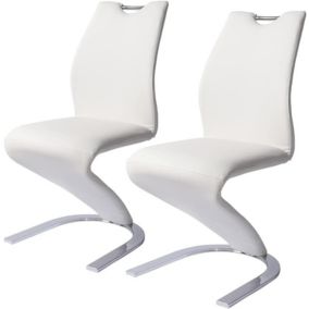 Lot de 2 Chaises Elégantes Siège Cuir Blanc Salon Contemporain Salle à Manger