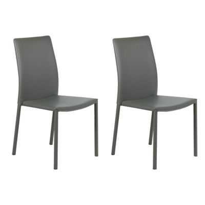 Lot de 2 chaises empilables en simili gris et 4 pieds en acier - LUFY