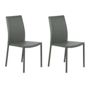 Lot de 2 chaises empilables en simili gris et 4 pieds en acier - LUFY