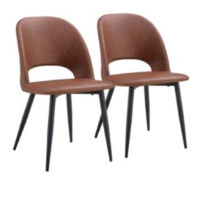 Lot de 2 chaises en acier et textile enduit marron  Oviala