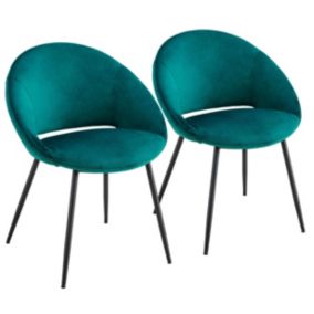 Lot de 2 chaises en acier et velours bleu  Oviala