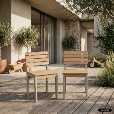 Lot de 2 chaises en bois d'acacia pour enfant. salon de jardin enfant vert de gris. intérieur / extérieur