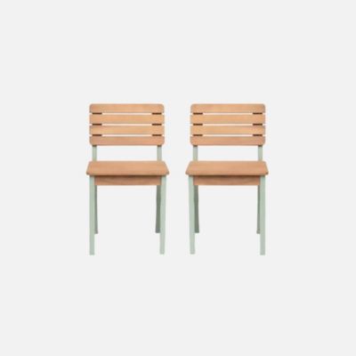 Lot de 2 chaises en bois d'acacia pour enfant. salon de jardin enfant vert de gris. intérieur / extérieur