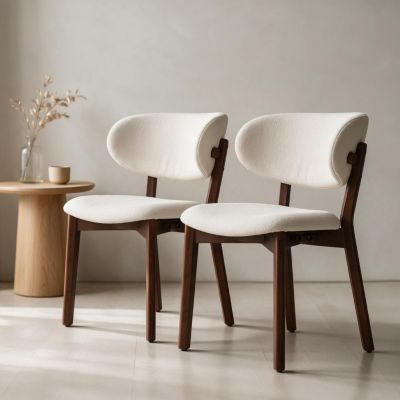 Lot de 2 chaises en bois foncé et tissu boucle beige AURA - HAPPY GARDEN