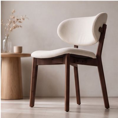 Lot de 2 chaises en bois foncé et tissu boucle beige AURA - HAPPY GARDEN