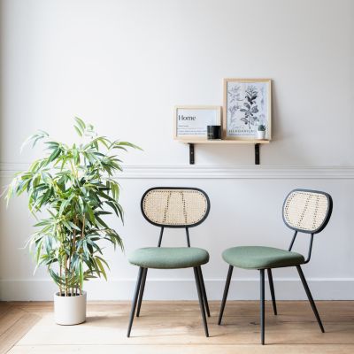 Lot de 2 chaises en cannage et tissu boucle vert kaki ELENA - HAPPY GARDEN