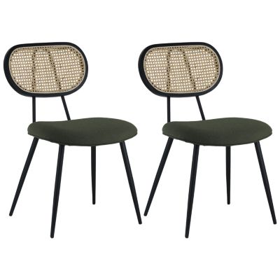 Lot de 2 chaises en cannage et tissu boucle vert kaki ELENA - HAPPY GARDEN