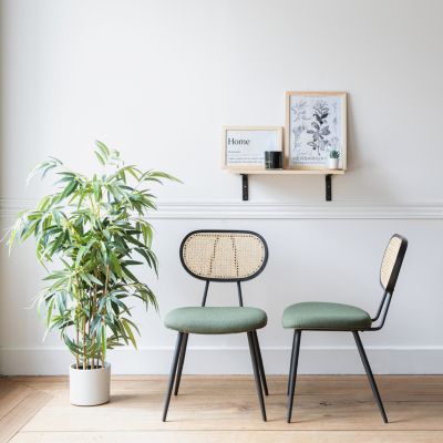Lot de 2 chaises en cannage et tissu boucle vert kaki ELENA - HAPPY GARDEN