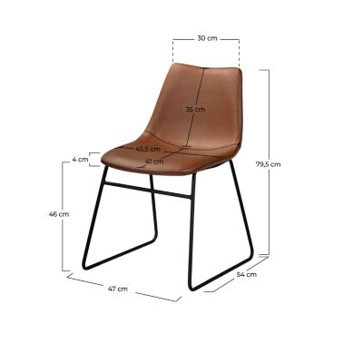 Lot de 2 chaises en cuir synthétique marron - Gaspard