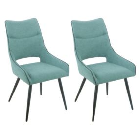 Lot de 2 chaises en lin bleu lagon et pieds métal noir - ANAIS 2