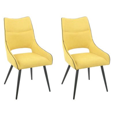 Lot de 2 chaises en lin jaune avec passepoil et pieds métal - ANAIS 2